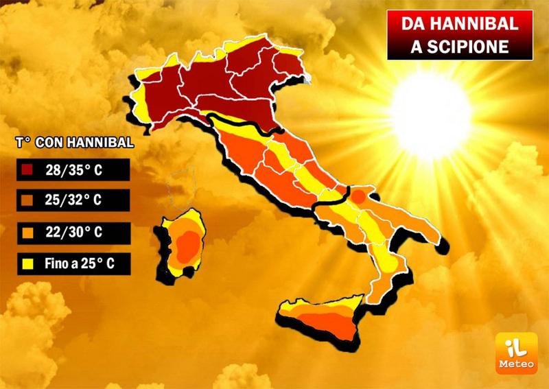 Previsioni meteo, con Hannibal fino a 34 gradi Previsioni meteo, con Hannibal fino a 34 gradi