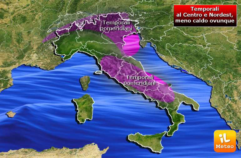 Previsioni meteo, temporali sull’Italia: meno caldo ovunque Previsioni meteo, temporali sull’Italia: meno caldo ovunque