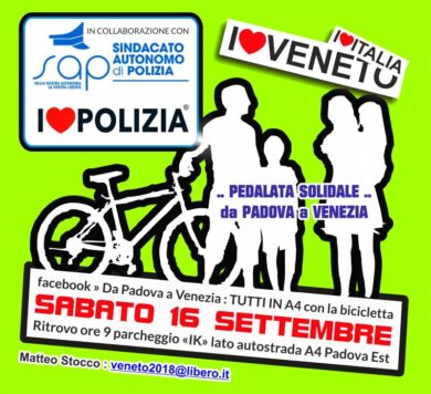 “Basta attaccare la Polizia”, pedalata di solidarietà da Padova a Venezia