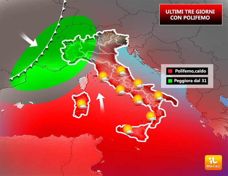 Previsioni meteo: ultimi 3 giorni di Polifemo, poi sarà autunno con Poppea Previsioni meteo: ultimi 3 giorni di Polifemo, poi sarà autunno con Poppea