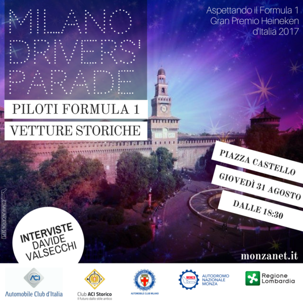 Una parata di vetture d’epoca con passeggeri piloti di Formula 1