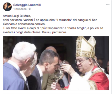 M5s Selvaggia Lucarelli stronca Luigi Di Maio: “Avalli i brogli della Chiesa”