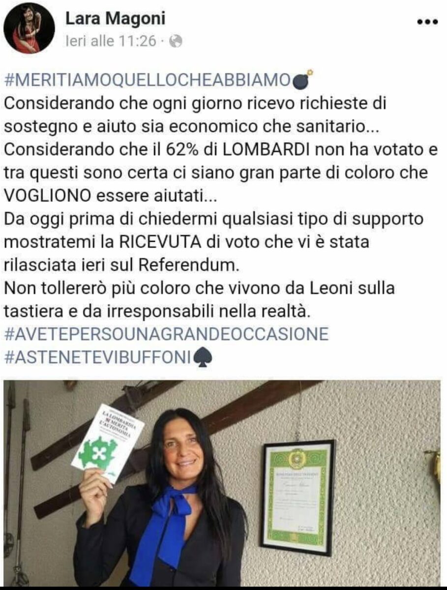 Le fesserie della sciatrice Magoni. La consigliera: aiuto solo se avete votato Le fesserie della sciatrice Magoni. La consigliera: aiuto solo se avete votato