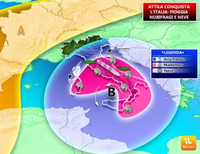 Previsioni meteo, la furia di Attila al Centro-Sud