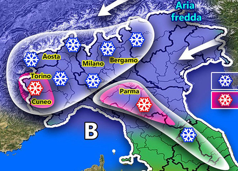 Neve in arrivo al nord, meteo previsioni: le città dove cadrà la neve: mappa Neve in arrivo al nord, meteo previsioni: le città dove cadrà la neve: mappa