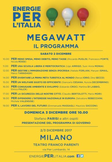 Megawatt, energie per l’Italia: il programma dell’evento con Stefano Parisi
