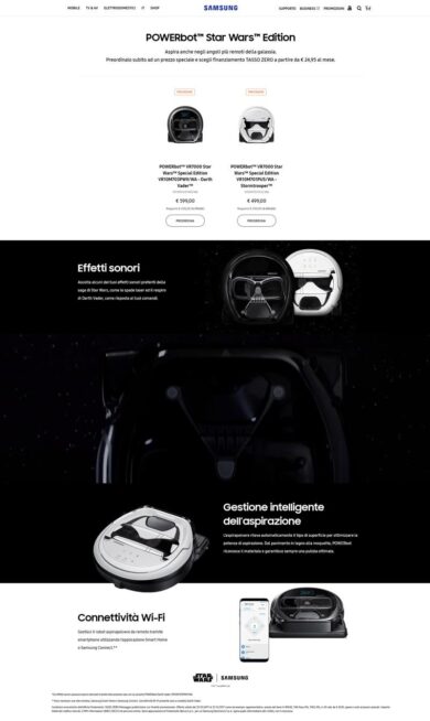 Samsung: arrivano anche in Italia i ‘droidi’ aspirapolvere PowerBot StarWars