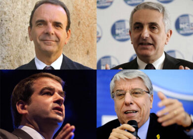 Centrodestra: Fitto, Costa, Quagliariello e Zanetti.La quarta gamba si sdoppia