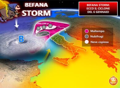 Previsioni meteo, dal 6 gennaio ciclone sull’Italia