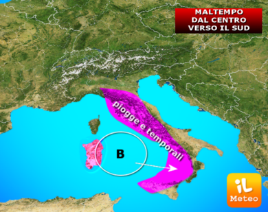 Previsioni meteo, il maltempo si sposta dal centro verso il sud