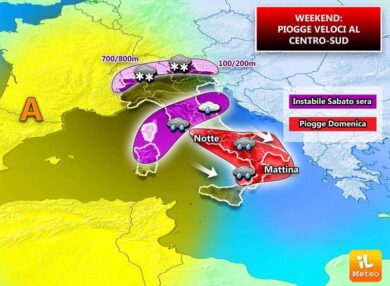 Previsioni meteo, nel weekend piogge veloci al Centro-Sud