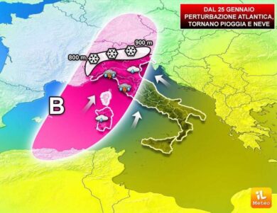 Previsioni meteo, 25-27 gennaio: perturbazione al Centro-Nord