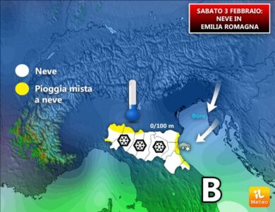 Previsioni meteo: sabato neve diffusa in Emilia Romagna
