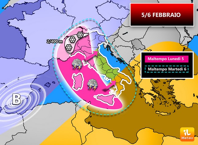 Previsioni meteo, in arrivo nuova ondata di maltempo. Neve a bassa quota Previsioni meteo, in arrivo nuova ondata di maltempo. Neve a bassa quota
