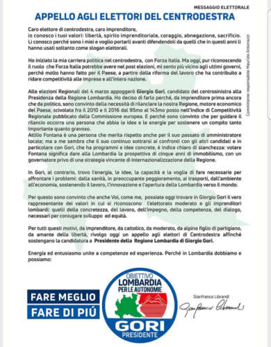 Regionali, Librandi: “Votate Gori, lui incarna i valori del centrodestra”