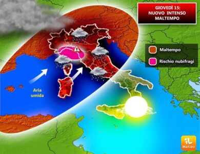 Previsioni meteo, giovedì 15 maltempo al Centro Nord, poi Burian