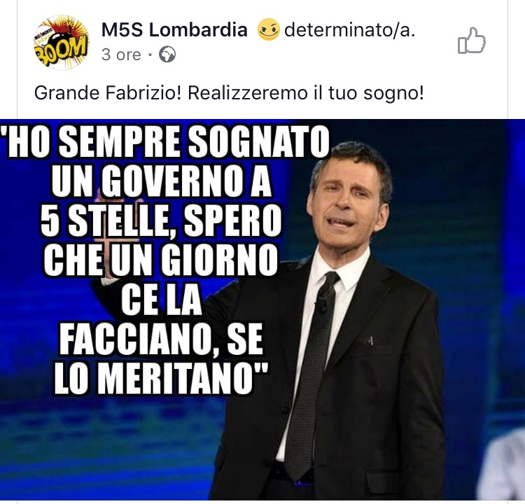 Frizzi: ho sempre sognato un Governo M5S. Bufera: ‘sciacalli’, ‘è una bufala’