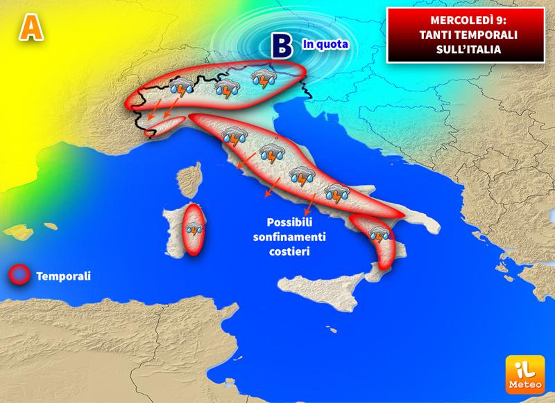 Previsioni meteo, Italia sotto un’ondata di temporali Previsioni meteo, Italia sotto un’ondata di temporali