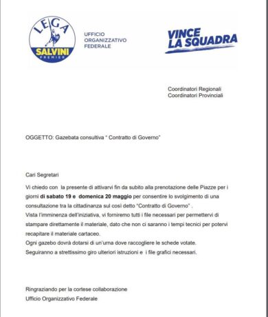 Governo, Salvini chiama le piazze. Il documento ai segretari provinciali