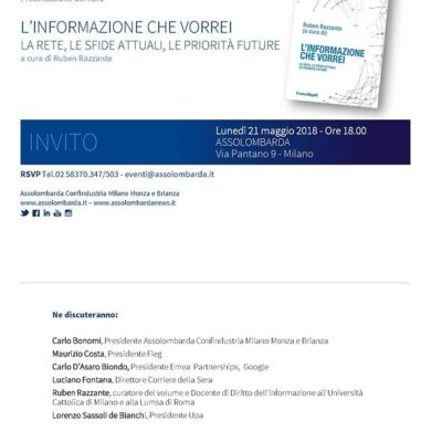 Ecco “L’Informazione che vorrei”. Appuntamento lunedì con Ruben Razzante