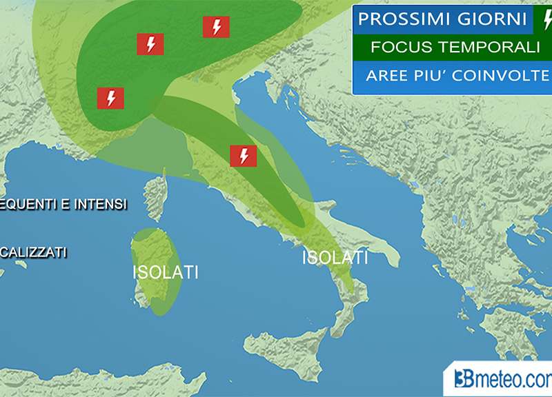Meteo: rischio temporali fino a giovedì, ma nel week-end più sole per tutti Meteo: rischio temporali fino a giovedì, ma nel week-end più sole per tutti