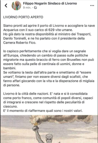 Migranti, il m5s si spacca: Nogarin pronto ad accogliere l’Aquarius a Livorno