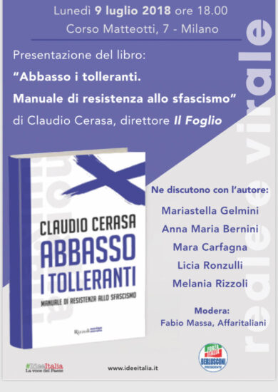 Milano, Claudio Cerasa presenta il suo libro “Abbasso i tolleranti”