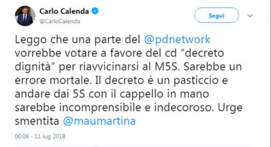 Pd, cresce il fronte dei dialoganti col M5s. No di Martina, Calenda e renziani