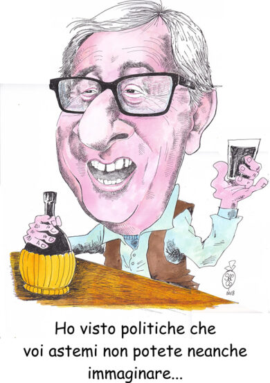 Juncker e il bicchiere, un politico alla Blade Runner. La vignetta