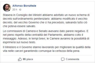 Carceri, stop alla riforma Orlando. Bonafede: “Né manettari, né buonisti”