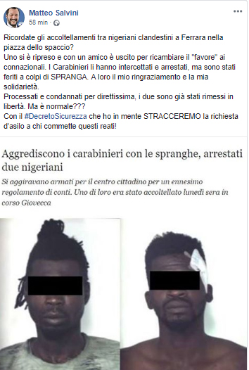 Migranti, Salvini: stracceremo richiesta d’asilo a chi commette certi reati