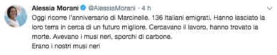 Alessia Morani definisce “musi neri” i minatori di Marcinelle