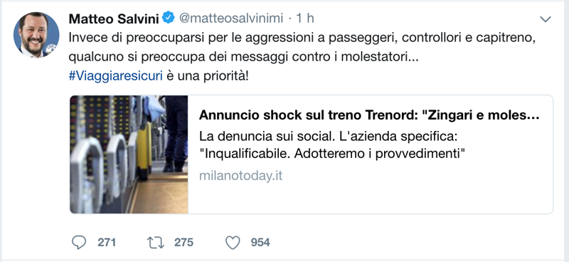 Salvini capotreno annuncio zingari Salvini capotreno annuncio zingari