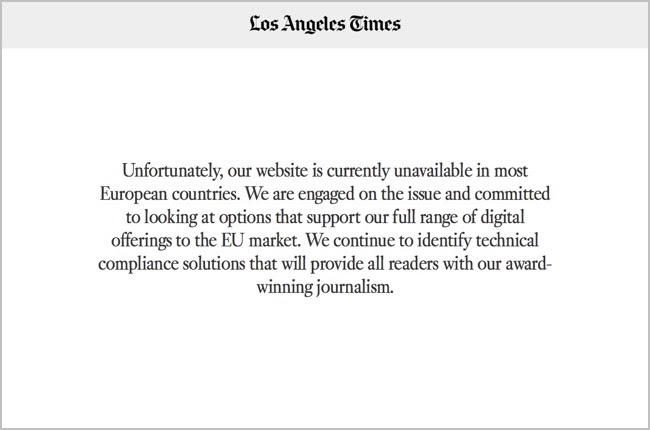 Così il GDPR ha spento i quotidiano Usa Così il GDPR ha spento i quotidiano Usa