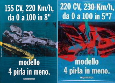 Toscani e gli incidenti stradali. “Modello 4 pirla in meno”. Foto