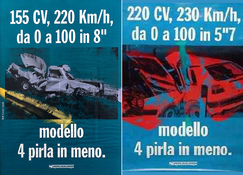 Toscani e gli incidenti stradali. “Modello 4 pirla in meno”. Foto Toscani e gli incidenti stradali. “Modello 4 pirla in meno”. Foto
