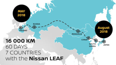 Nissan LEAF percorre 16.000 km a zero emissioni  dalla Polonia al Giappone