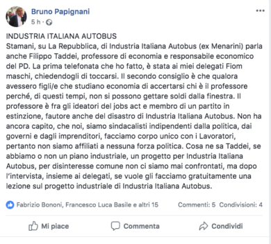Papignani Fiom: “Taddei? Toccatevi. Pd è in estinzione. Anche se torna Marx”