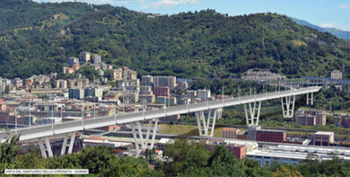Il rendering del progetto del ponte Morandi presentato da Aspi. Tempi: 9 mesi