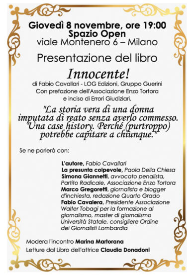 Paola Della Chiesa, imputata senza prove. La sua storia nel libro “Innocente!”