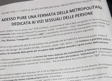 Deliri anti-Lgbt sulla metropolitana arcobaleno a Milano: il volantino
