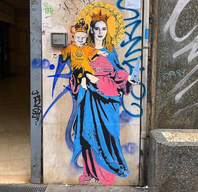 Salvini e Di Maio, Santa Chiara (Ferragni)… la street art di Tvboy. FOTO Salvini e Di Maio, Santa Chiara (Ferragni)… la street art di Tvboy. FOTO