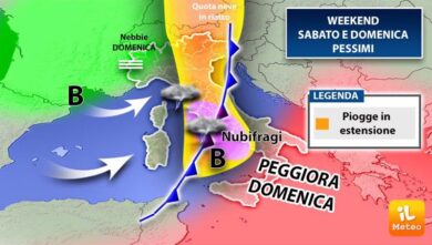 Previsioni meteo, venerdì pioggia e neve al Nord: nel weekend ciclone al Sud