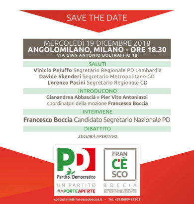 Pd, incontro con Boccia il 19 dicembre a Milano