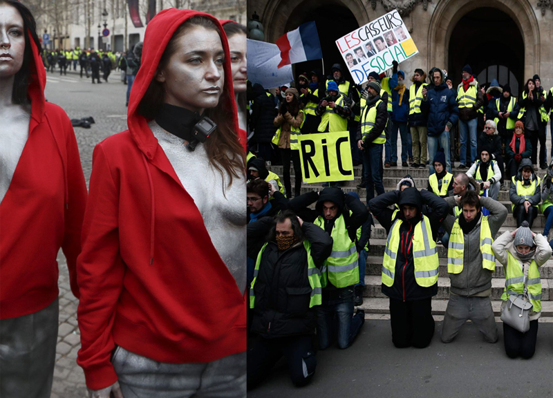 Galleria foto 'Gilet gialli, meno manifestanti. Marianne a peto scoperto. Ma ci sono 2morti' - foto 1