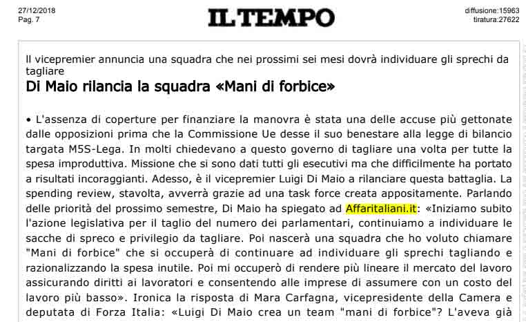 Di Maio,l’intervista di Affari fa notizia:ripresa anche da Corriere, Sole e…