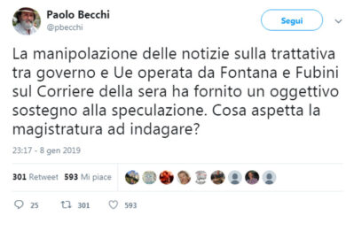 Becchi: “Trattativa governo-Ue, notizie manipolate. Si indaghi sul Corriere”