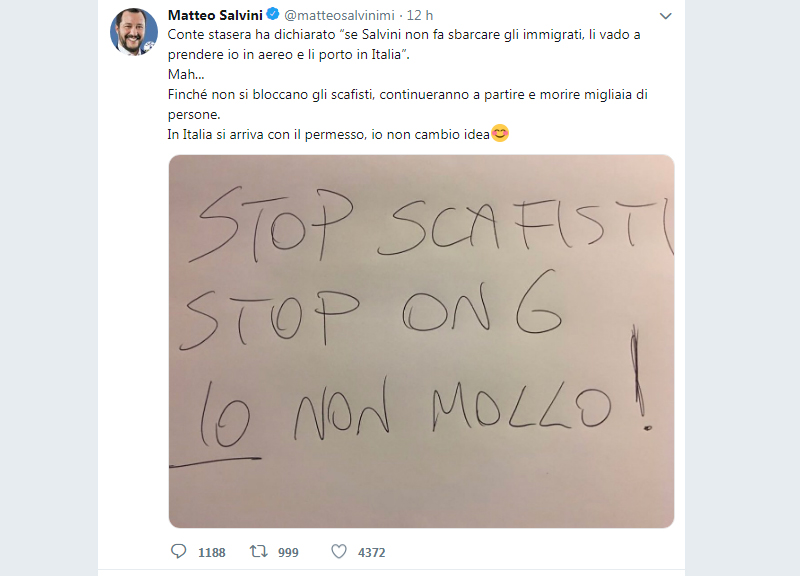 Migranti, l’infinito botta-risposta con Conte. Salvini: “Io non mollo” Migranti, l’infinito botta-risposta con Conte. Salvini: “Io non mollo”