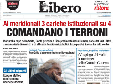 ‘Comandano i terroni’, caos sul titolo di Libero. Esposto del Codacons