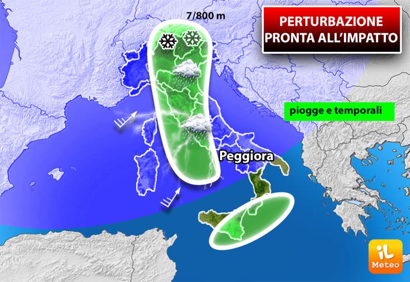 Previsioni meteo: perturbazione pronta all’impatto, tornano pioggia e neve Previsioni meteo: perturbazione pronta all’impatto, tornano pioggia e neve